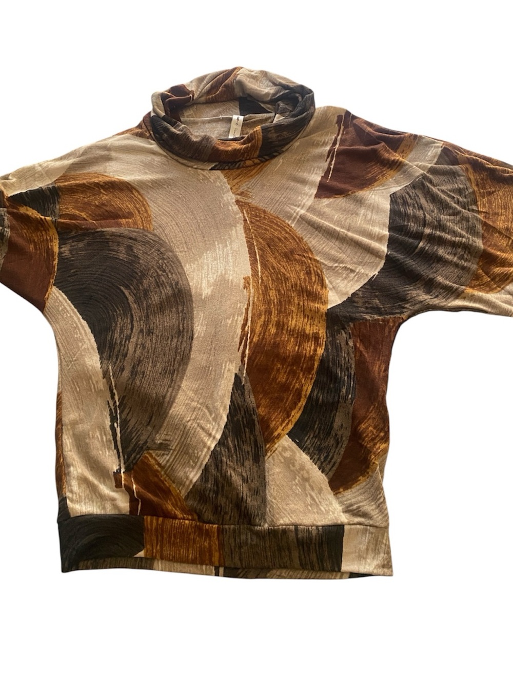 Women Patterned Turtleneck Sweater in Brown & Tan